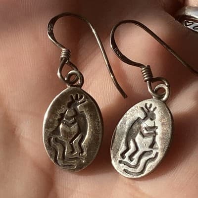 Vintage Native American Sterling Silver 925 Kokopelli Drop Earrings Fertility