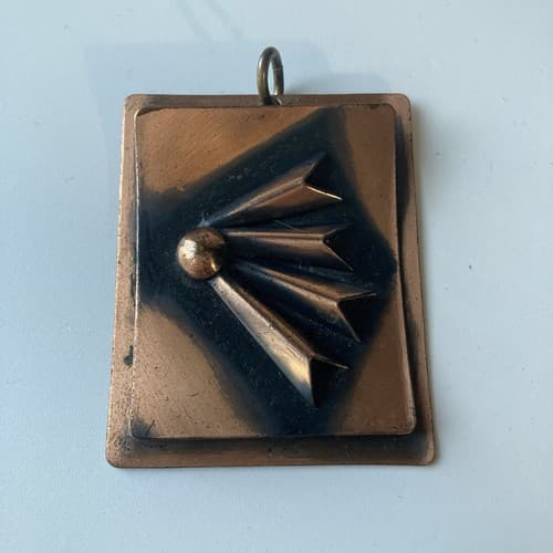 Vintage Brutalist Modernist Copper Pendant MCM Mid Century 60's Unisex Vtg 2x2