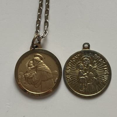 Vintage GoldTone St Anthony De Pauda Medals Pendants Necklace Lot of 2 Catholic