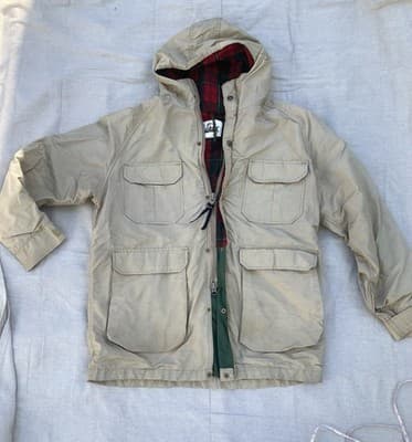 Vintage Woolrich Tan Barn Chore Field Coat Jacket Mens Large Patina Distressed
