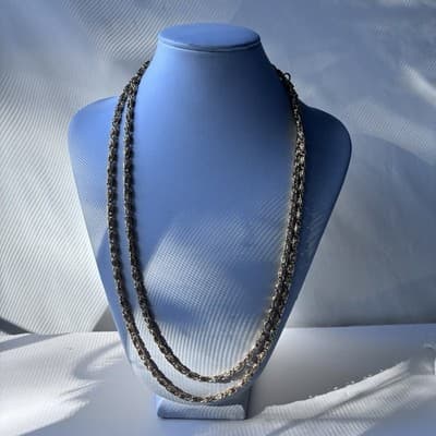 Vintage Gold Tone Long Byzantine Chain Necklace Yellow Gold Tone Retro Statement