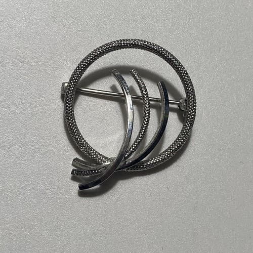 Vintage Sterling Silver 925 Modernist Round Textured Brooch Minimalist MCM