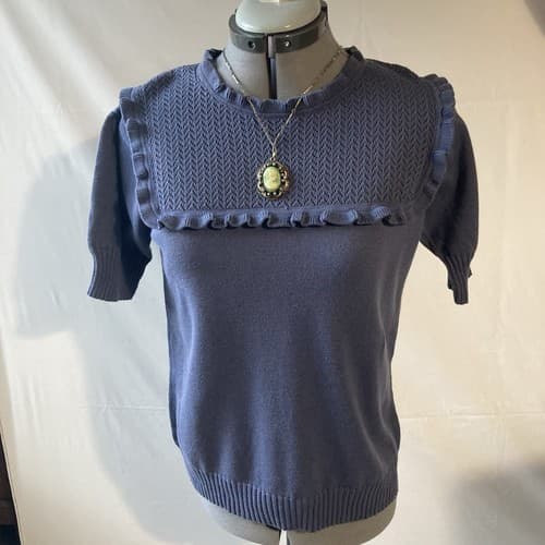 Vintage Xhilaration Target Victorian Style Knit Sweater XXL Slate Blue Coquette
