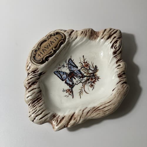 Treasure Craft USA Vintage Ceramic Boho Butterfly Hawaii Ashtray Trinket Dish
