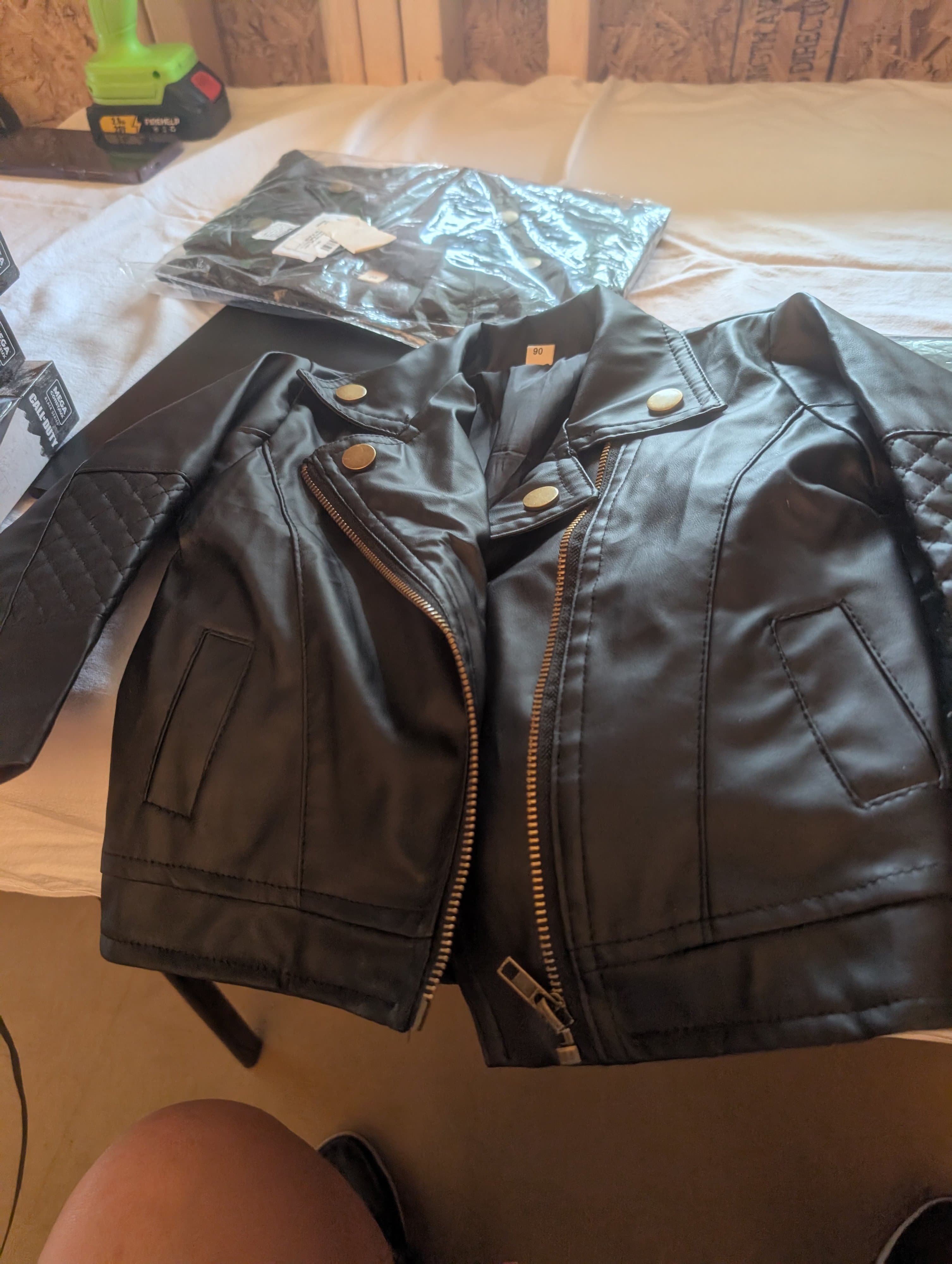 Children's Faux Leather Biker Jacket Black Size 90