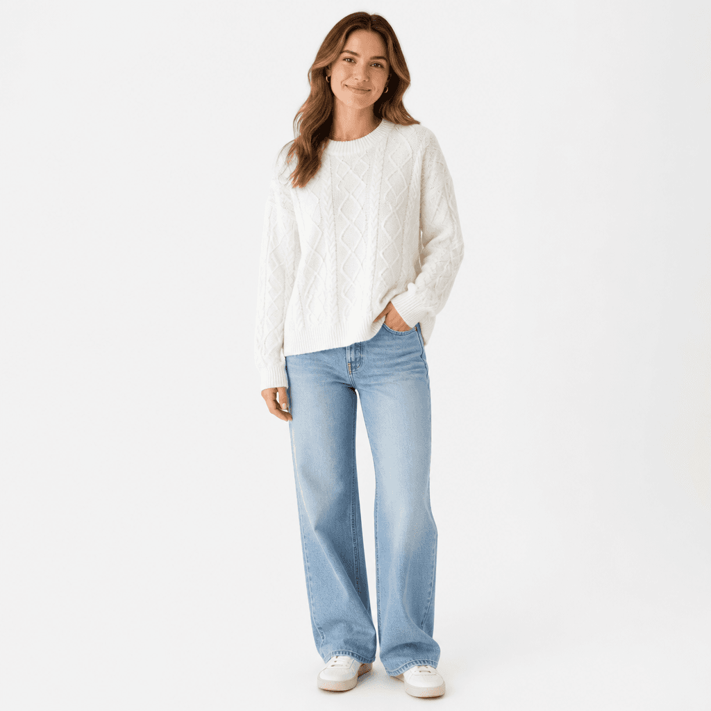 Macaron Cable Knit Sweater White Size S