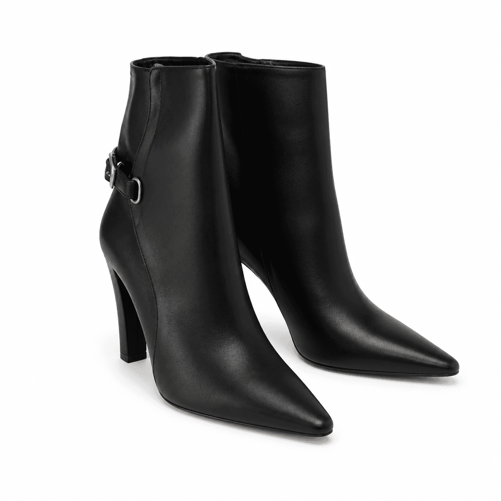 Andrew Geller Black Leather Ankle Boots with Buckle Detail