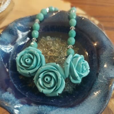 Turquoise Vintage Glass Beaded Silver Glass Turquoise Braclet