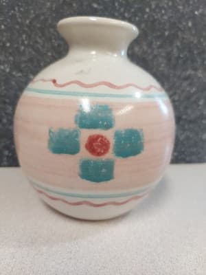 Southwest Studio Pottery Vase Southwest Design Handmade Pastel Colors 4 7/8”H.