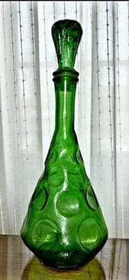 Vintage made in Italy Empoli Thumbprint Vase W/Stopper 14" H, green.