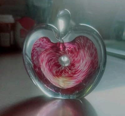 1980's Hand Blown heart shaped perfume bottle in pink tones Murano Vintage