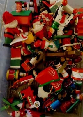Vintage Wood Christmas Ornaments Lot About 40. Take As Is.