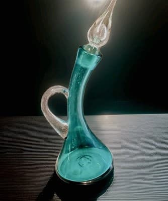 Vintage 1960's MCM Bischoff #591 Peacock Curved Glass Decanter Sighned.