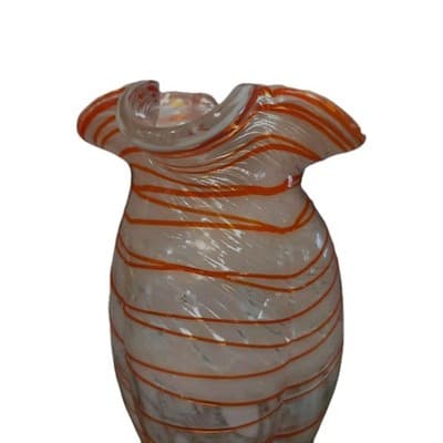 Vintage Murano Style Handblown Glass Orange & White Rare Vase