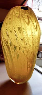 Vintage Sighned Dale Tiffany Hand Blown Large Yellow Glass Vase One Of A Kind~
