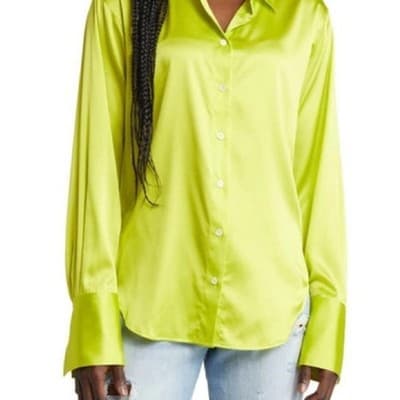 FRAME Women's Blouse X-Small Lime Green Silk Button-Up Dress Shirt - $215 Retail