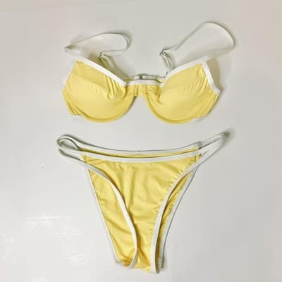 Dippin Daisys Women's Bikini Top XS/S Yellow White Adjustable Straps NWT
