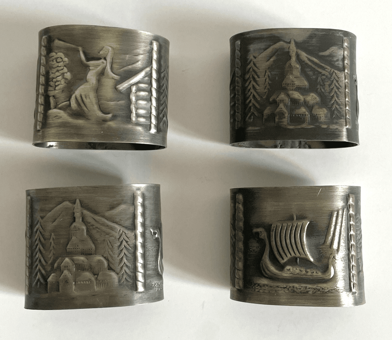 Vintage Norwegian Pewter Napkin Rings by Konge-Tinn - Set of 4 in Original Box