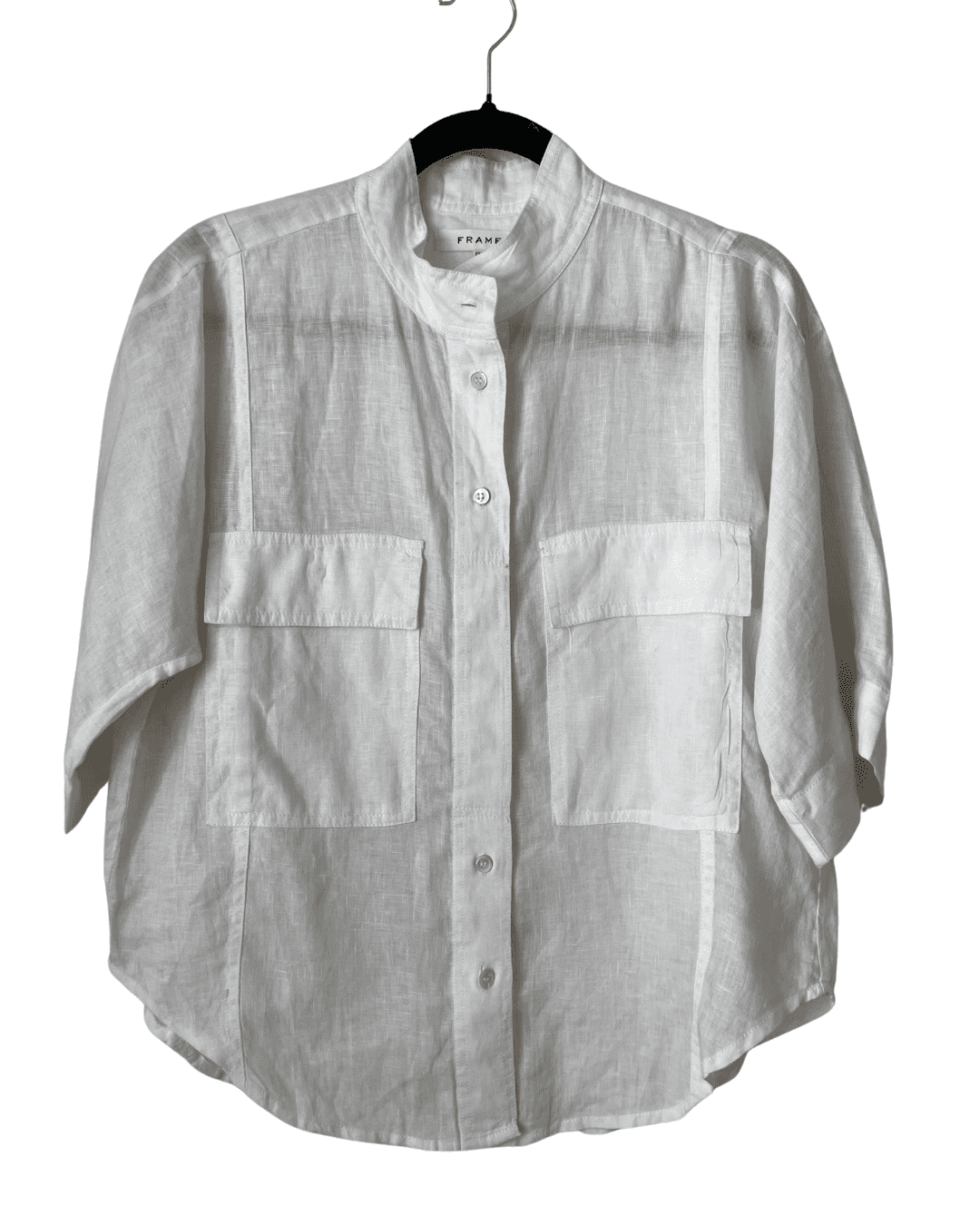 FRAME Women's Blouse 100% Linen Short Sleeve White Button Down Size X-Small