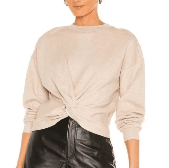 FRAME Women's Twist Crewneck Sweatshirt Small Terry Cloth Lined Oatmeal Heather