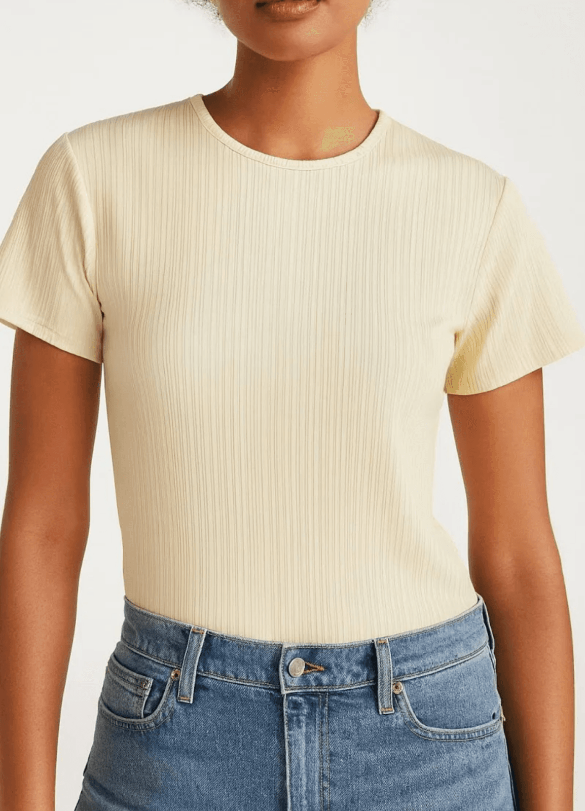 FRAME Women's Ribbed Baby Tee Crew Neck Butter LWTS1972 Size X-Small
