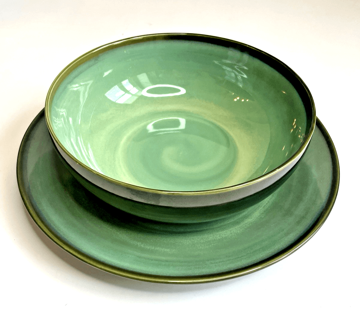 Sango China Nova Green Large Serving Bowl & Chop Plate Set Discontinued #4935