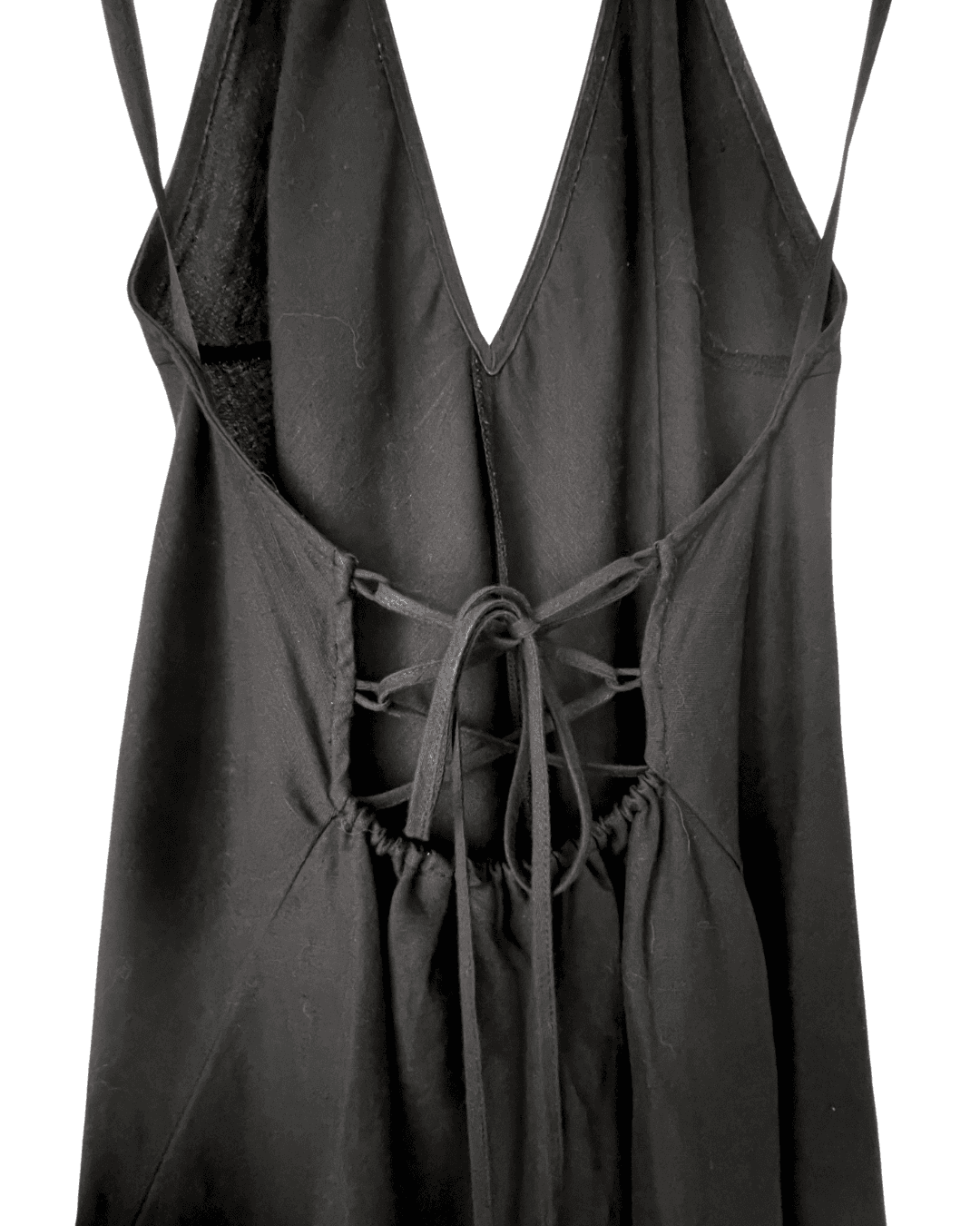 FRAME Maxi Dress Lace-Up Back Black Linen Blend Size X-Small