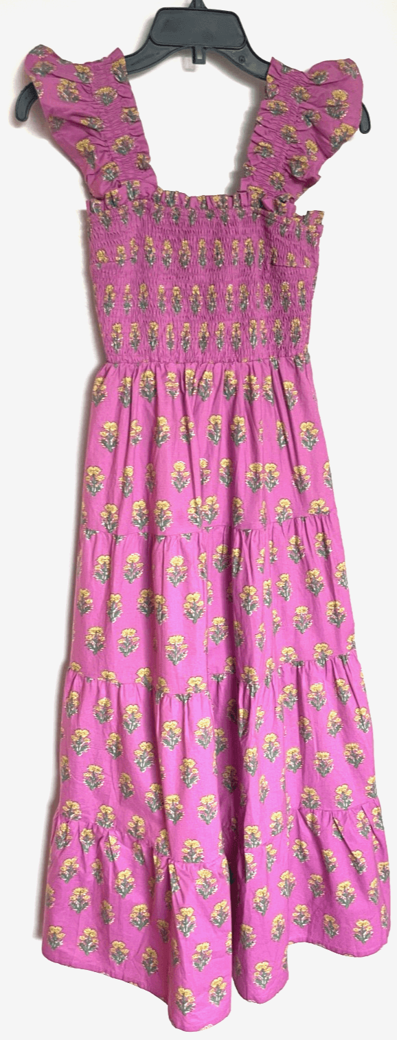 Hill House Inspired Tiered Midi Dress Ruffle Strap Purple Print Women Size Small