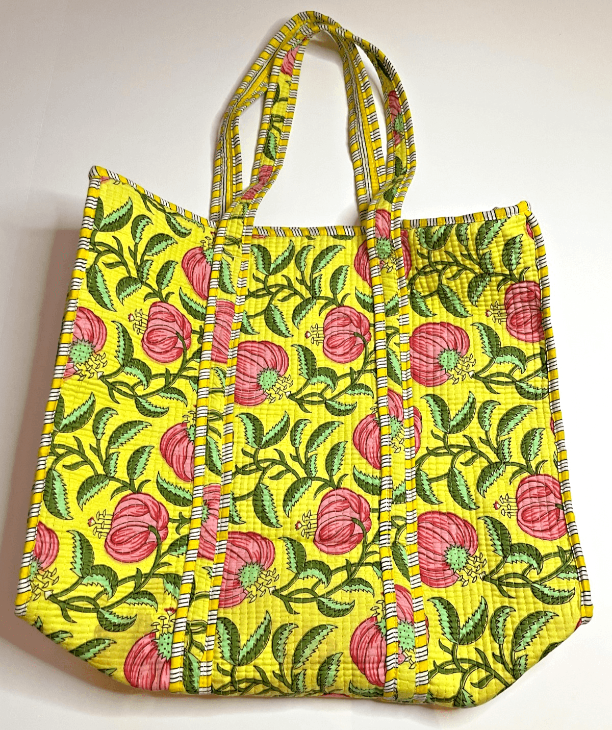 Heart of Grace Handmade Quilted Tote 100% Cotton Block Print Floral Pattern Bag