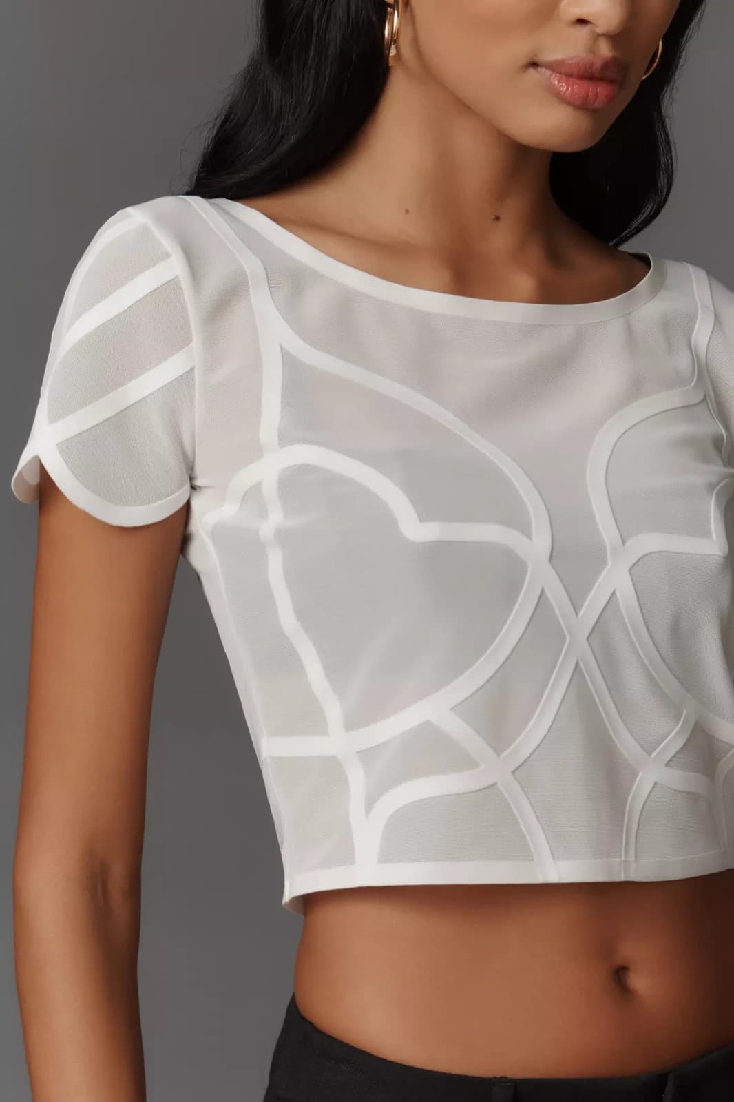 Anthropologie Sheer Mesh Crop Top White Nylon Soutache Baby Tee Size XS NWT