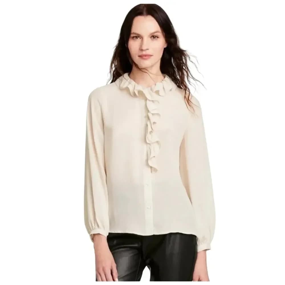 Nila Lotan by Target Long Sleeve Ruffle Blouse Off White Women's Size Large