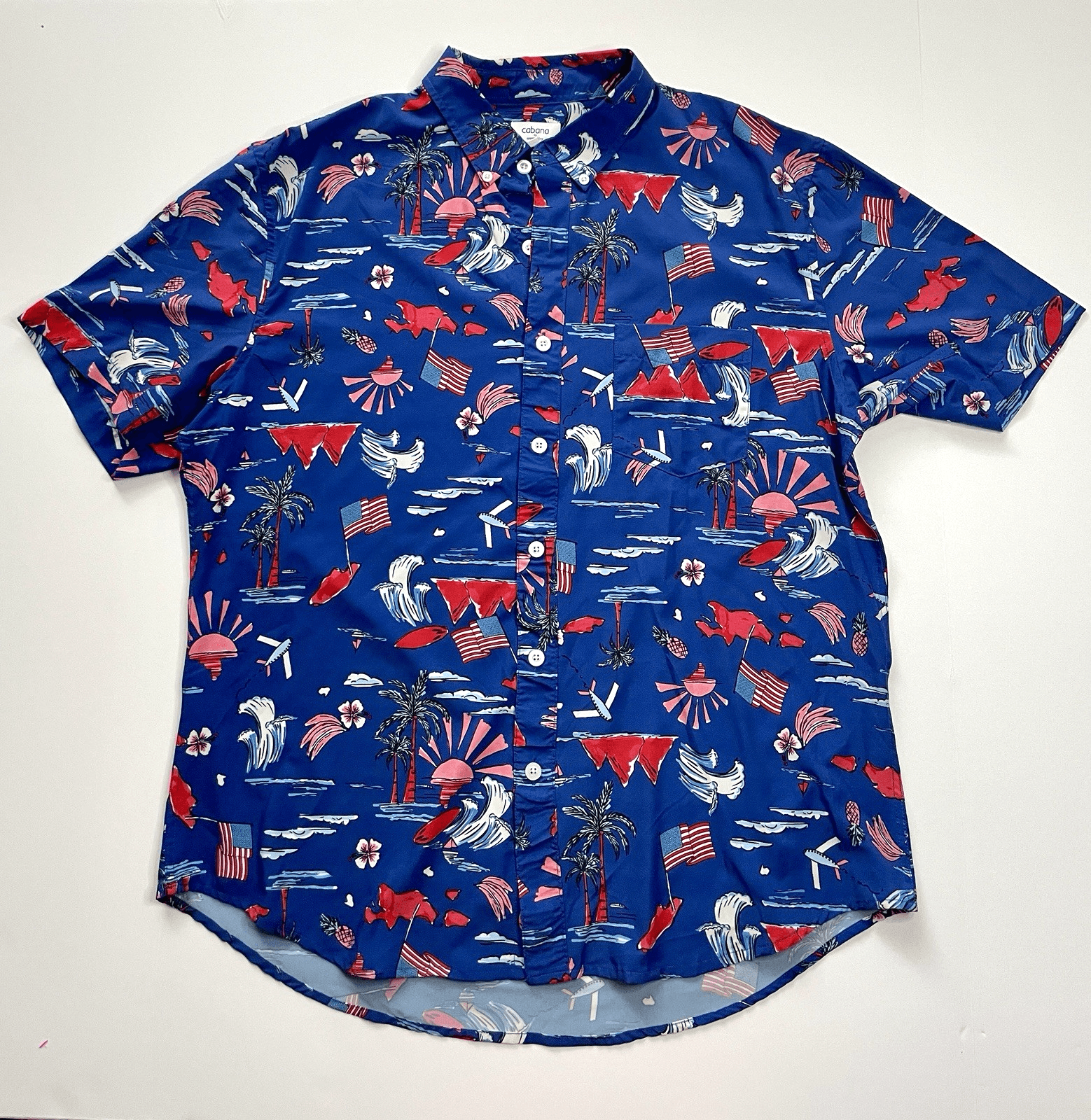 4th of July Men's Short Sleeve Button Up Americana Shirt by Cabana Size L