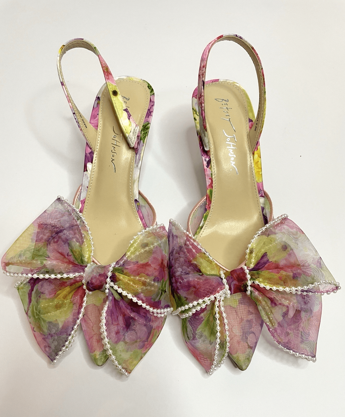 Betsey Johnson Bright Floral Bow Pump Kelli Slingback Heel Women's Size 6.5