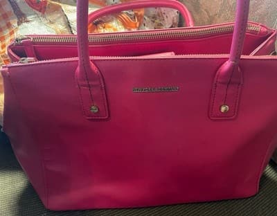 New York & Company Pink Zip Satchel Top Handle Bag, Inner Pockets, Gold
