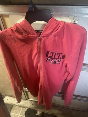 Womens PINK Zip Up Hoodie Long Sleeve Sz M