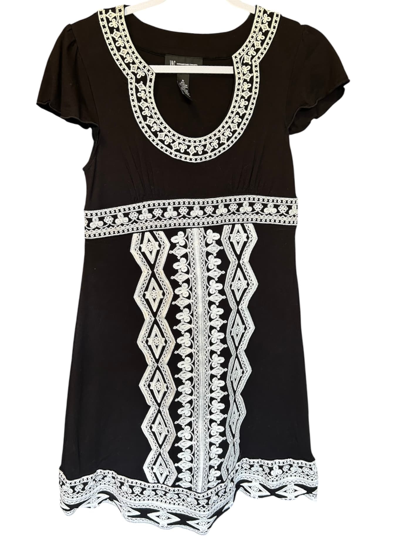 INC International Concepts Black Embroidered Dress M