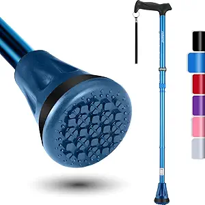 Walking Cane for Men & Women - Foldable, Adjustable, Lightweight, Self-Standing Pivot Walking Cane, Soft Handle Grip, with Travel Bag, Walking Sticks for Seniors & Adults (Blue)