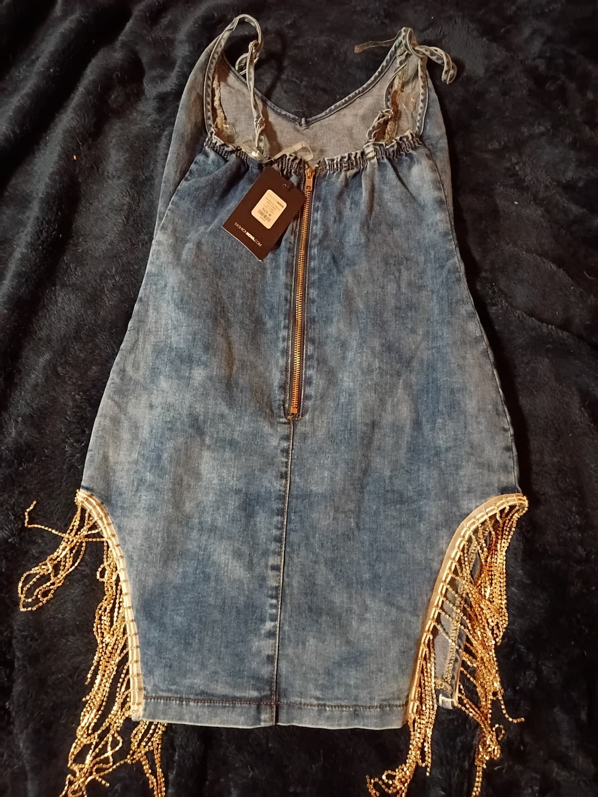Denim dress with tassels