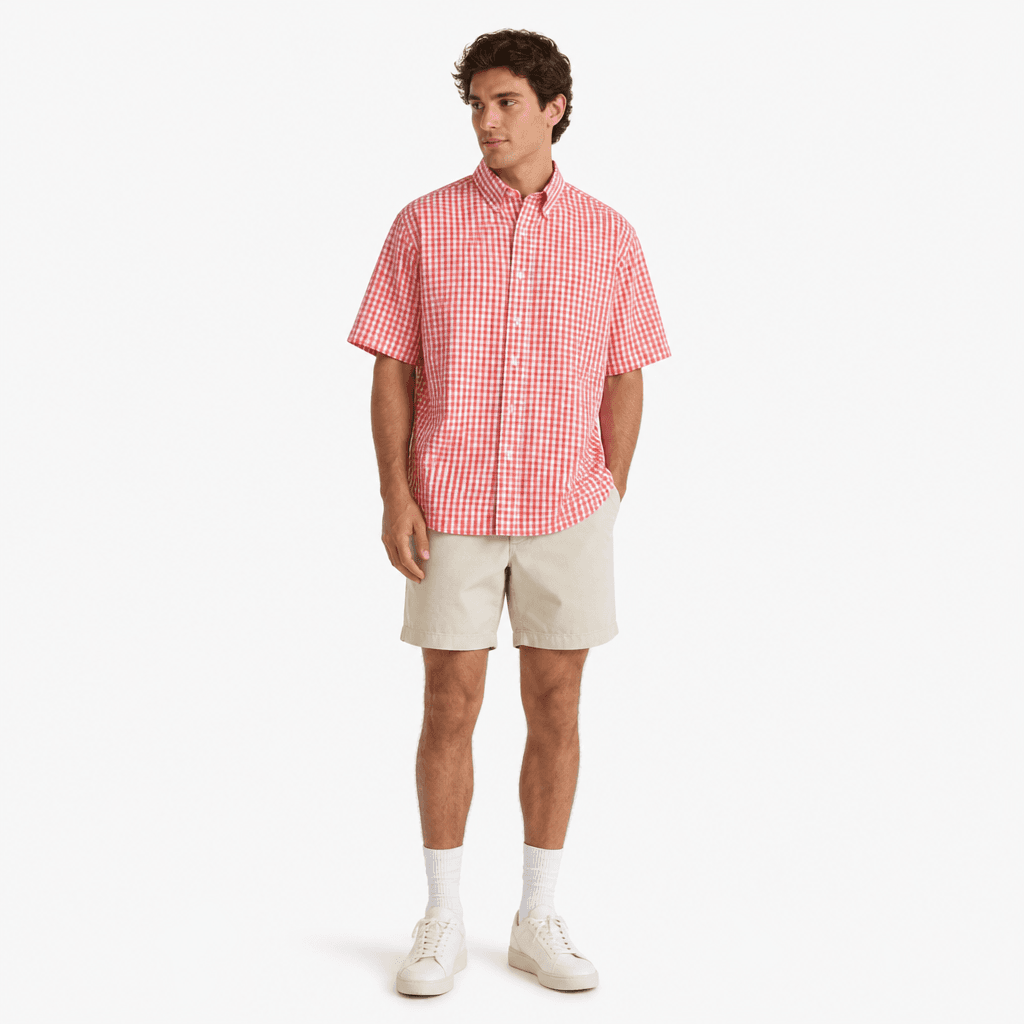 Nautica Red Gingham Short Sleeve Shirt XXL