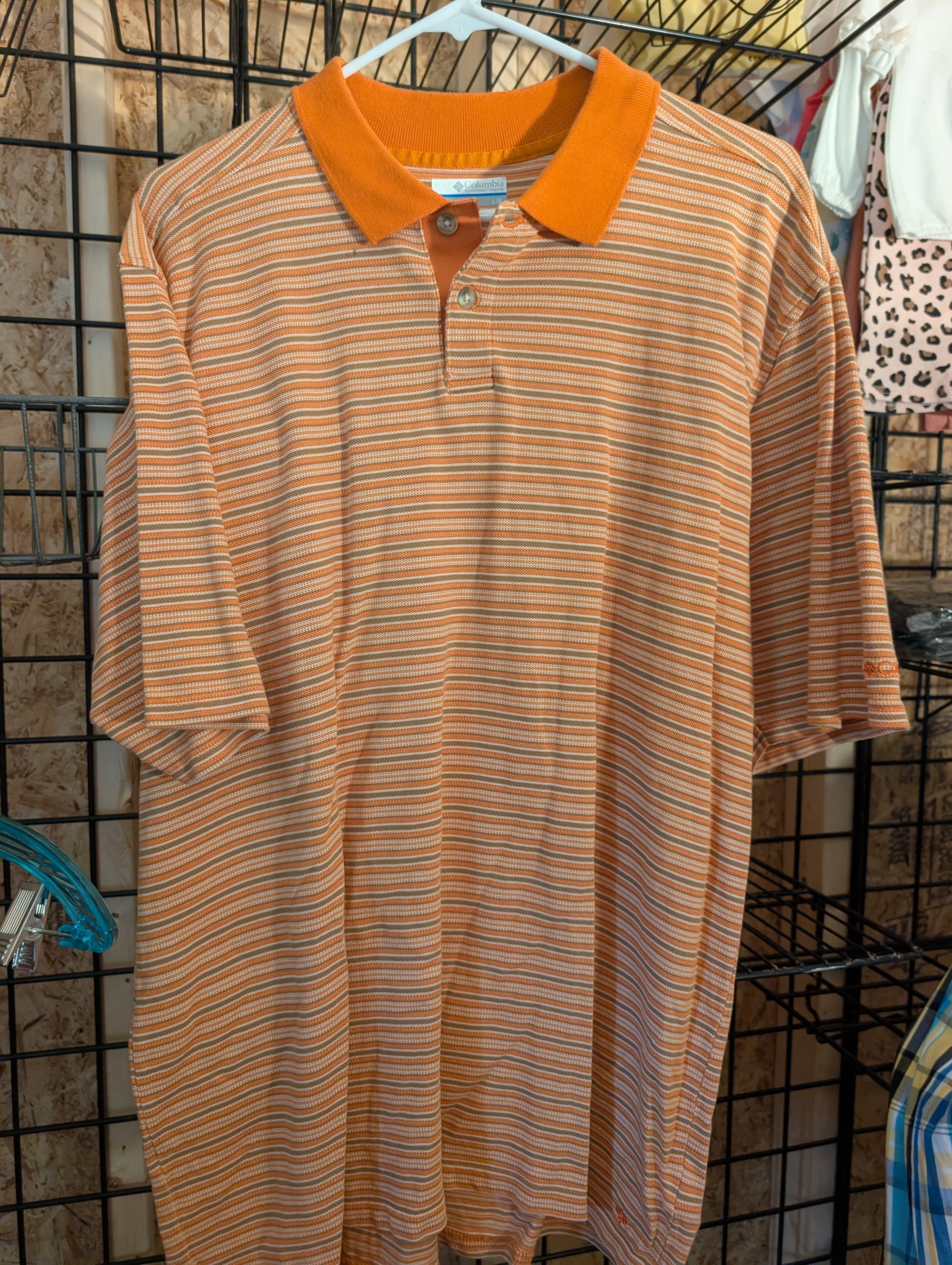 Columbia Orange Striped Polo Shirt Size L