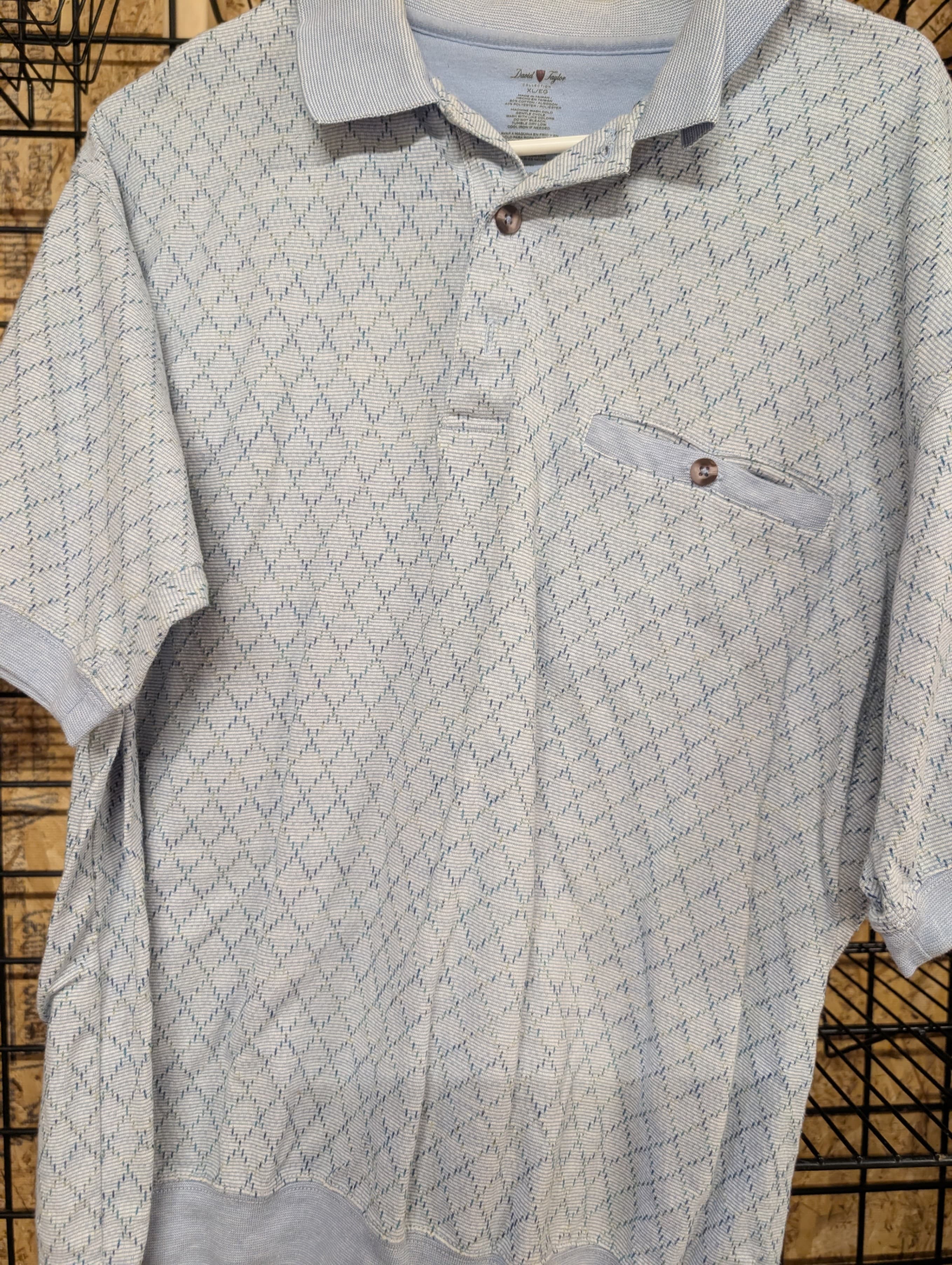 David Taylor Men's XL Polo Shirt Blue Pattern