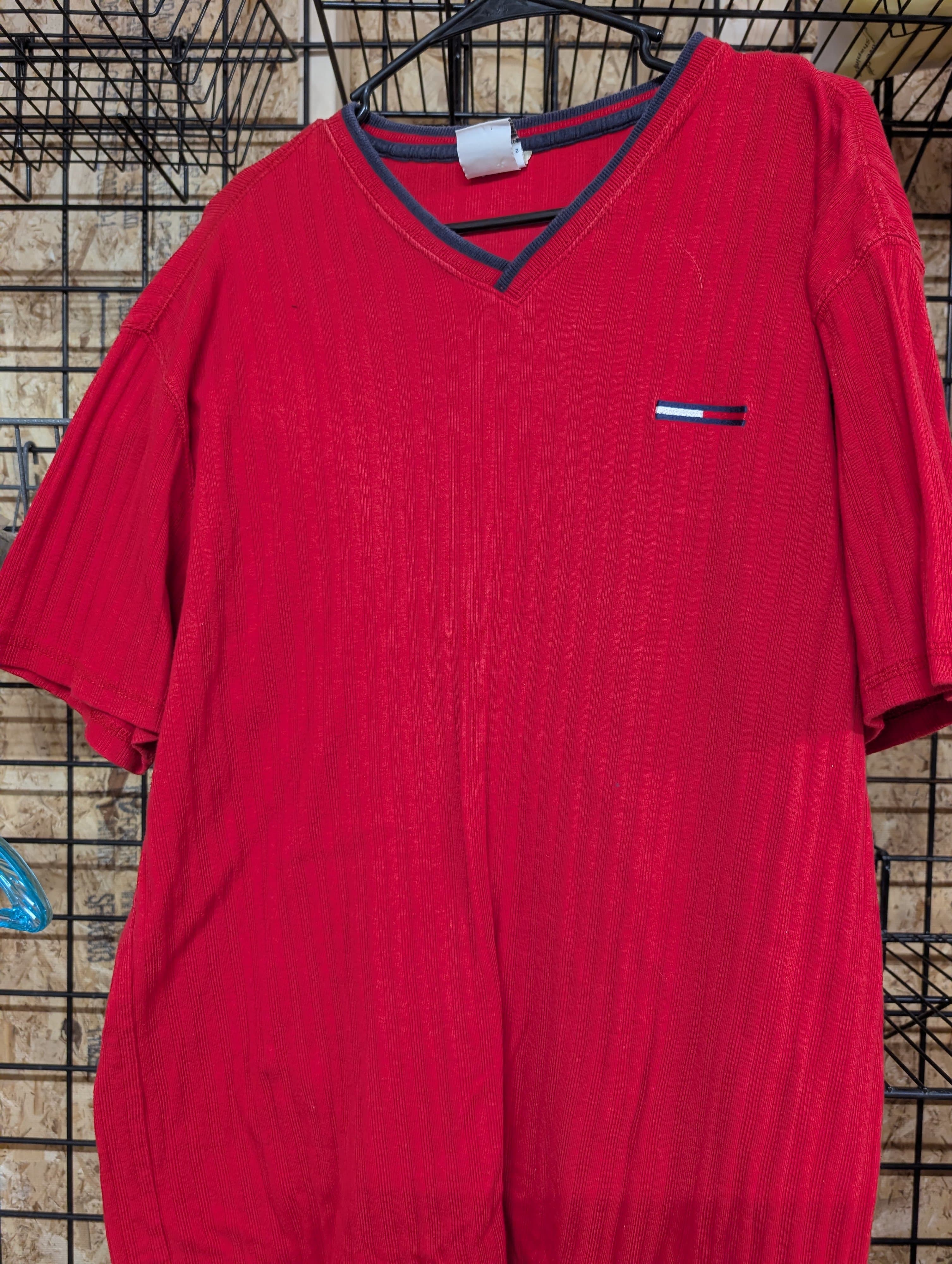 Tommy Jeans Red V-Neck T-Shirt XL