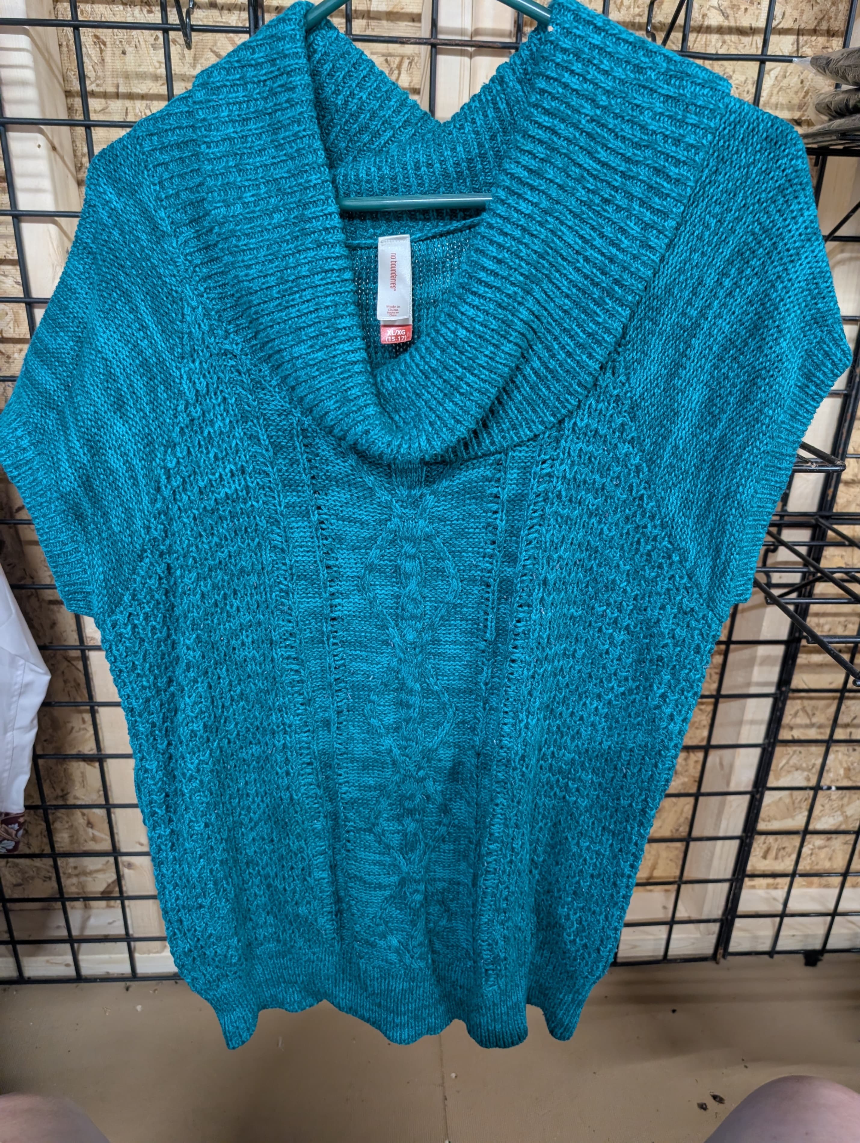No Boundaries Teal Knit Cowl Neck Sweater Vest XL