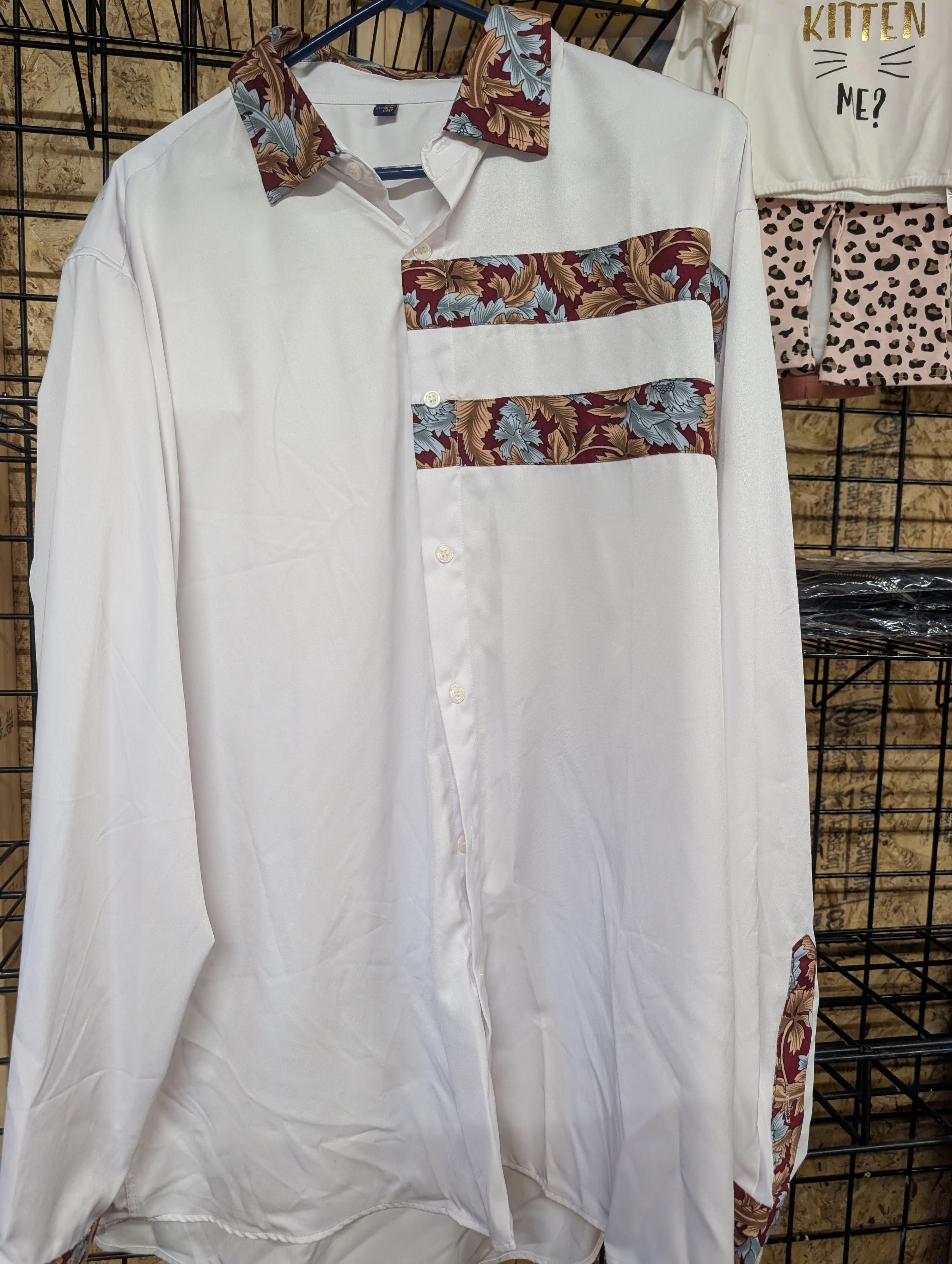 Lady's 2XL White Shirt with Floral Accents