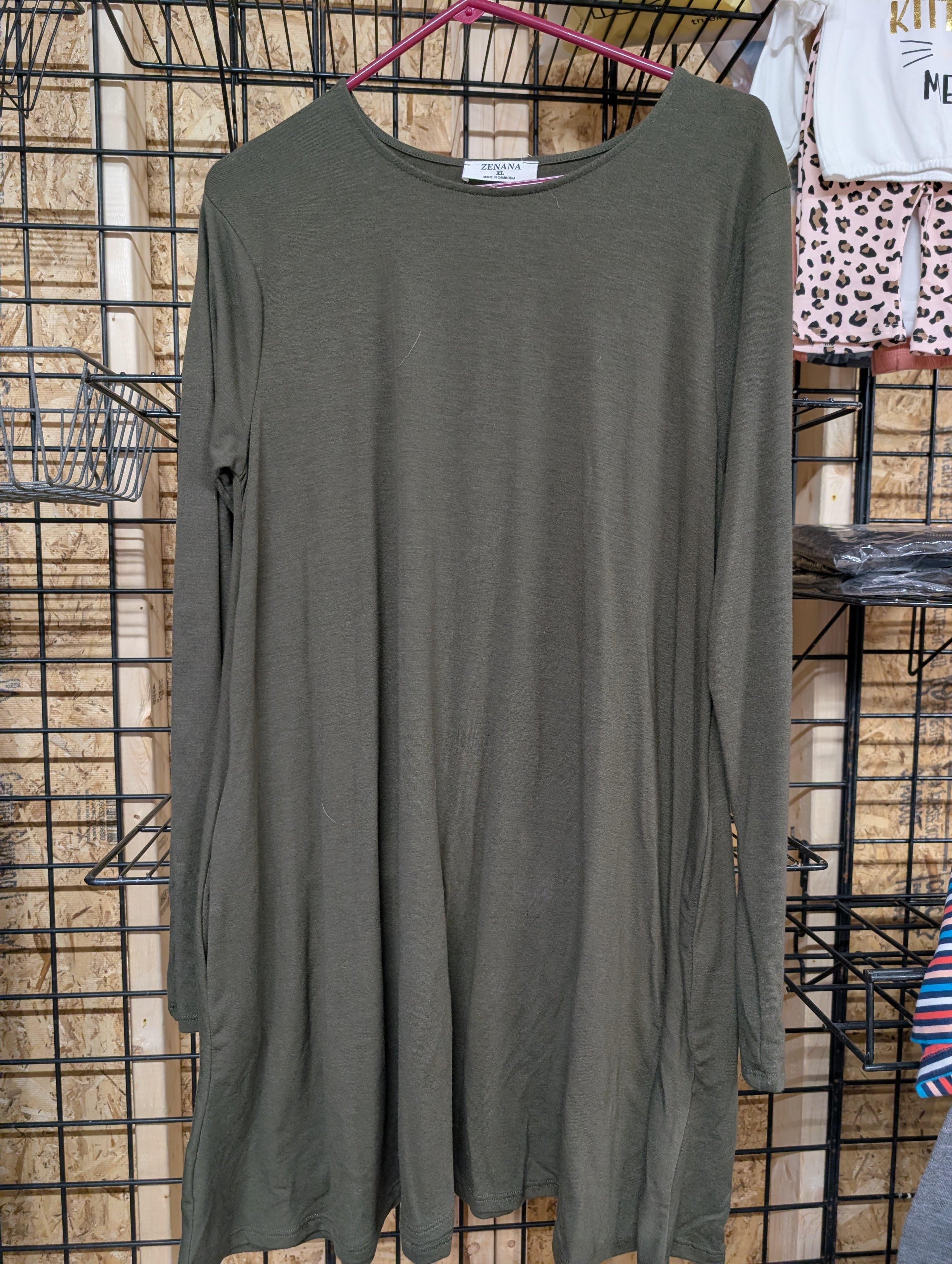 Zenana Olive Green Long Sleeve Dress XL