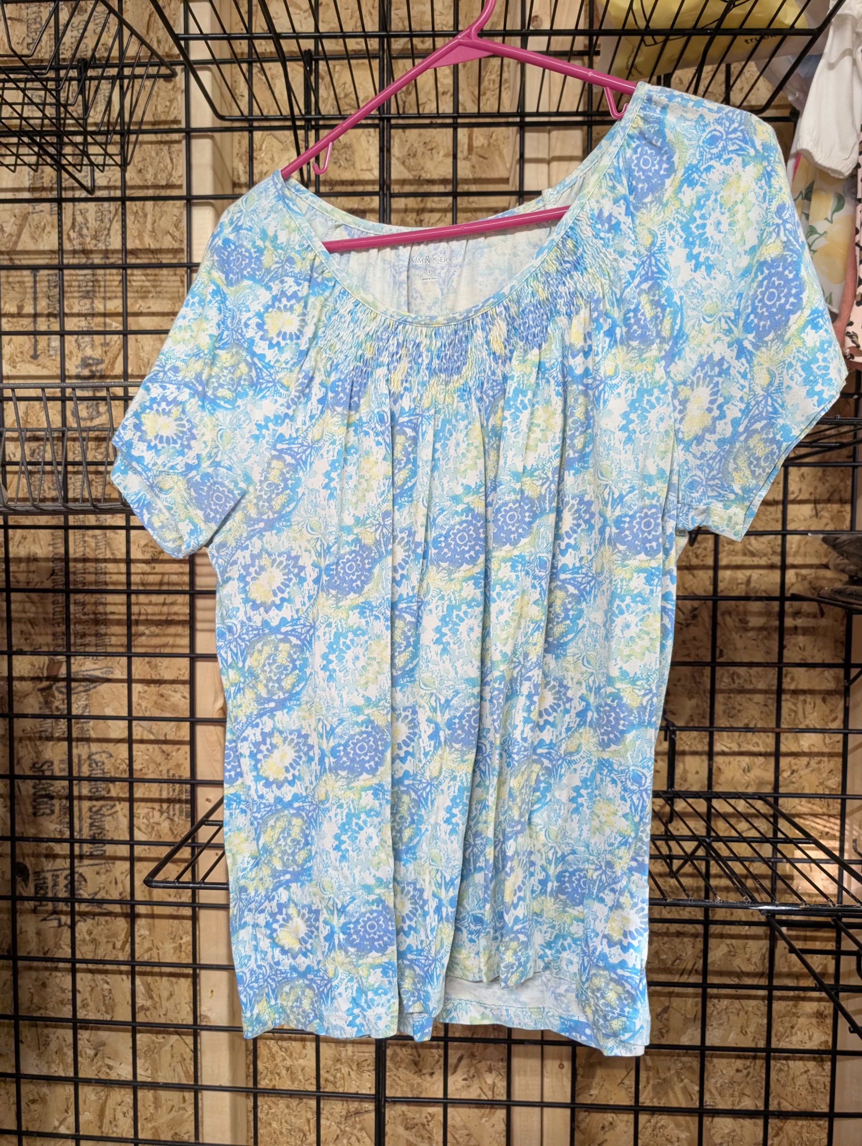 Kim Rogers Floral Smocked Top Size L