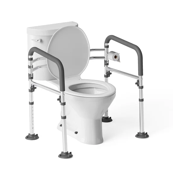 Toilet Safety Rails, Adjustable Toilet Frame, Foldable Toilet Handles Fit Any Toilets (Gray)