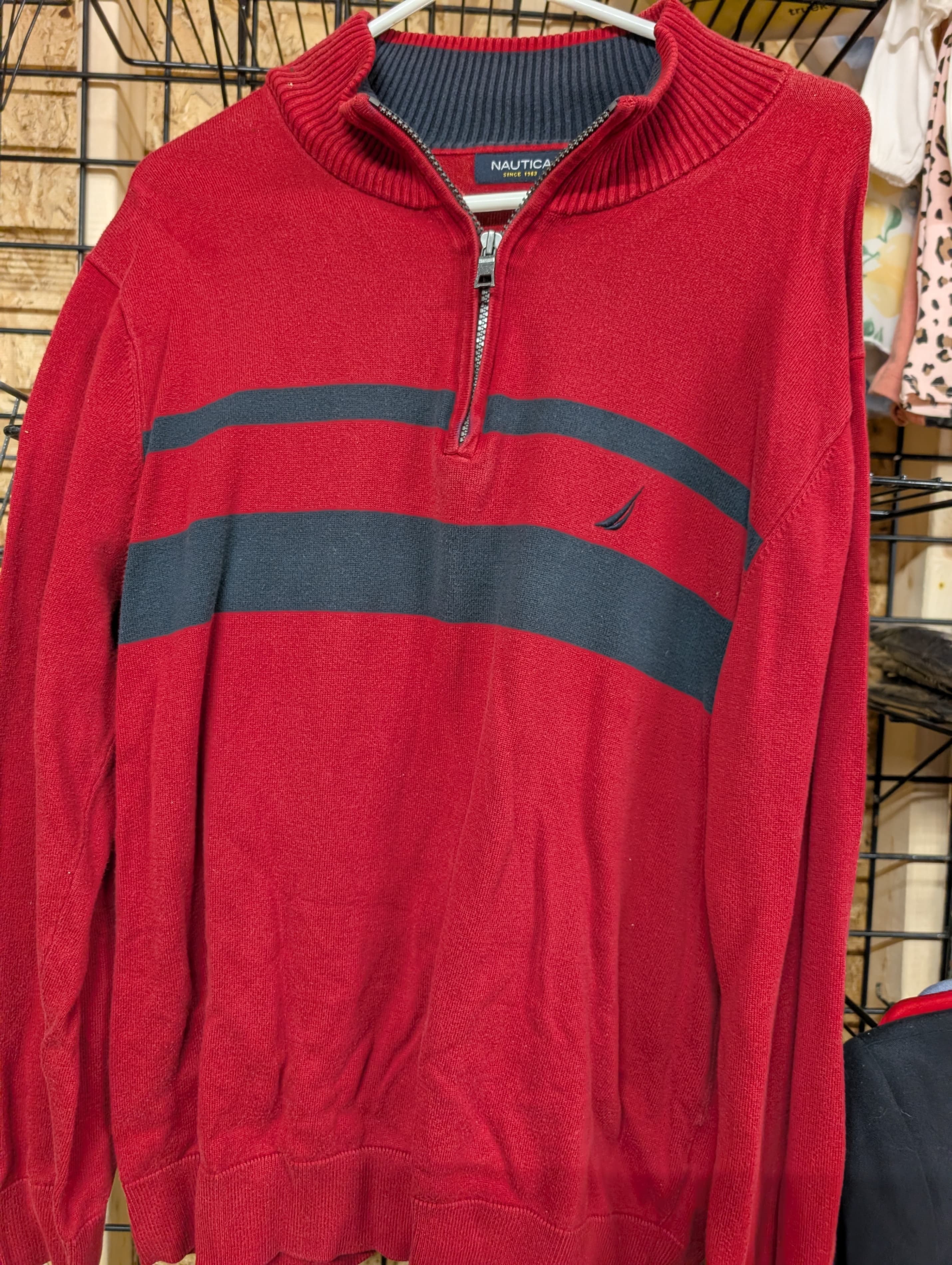 Nautica Red Striped Half-Zip Sweater XL