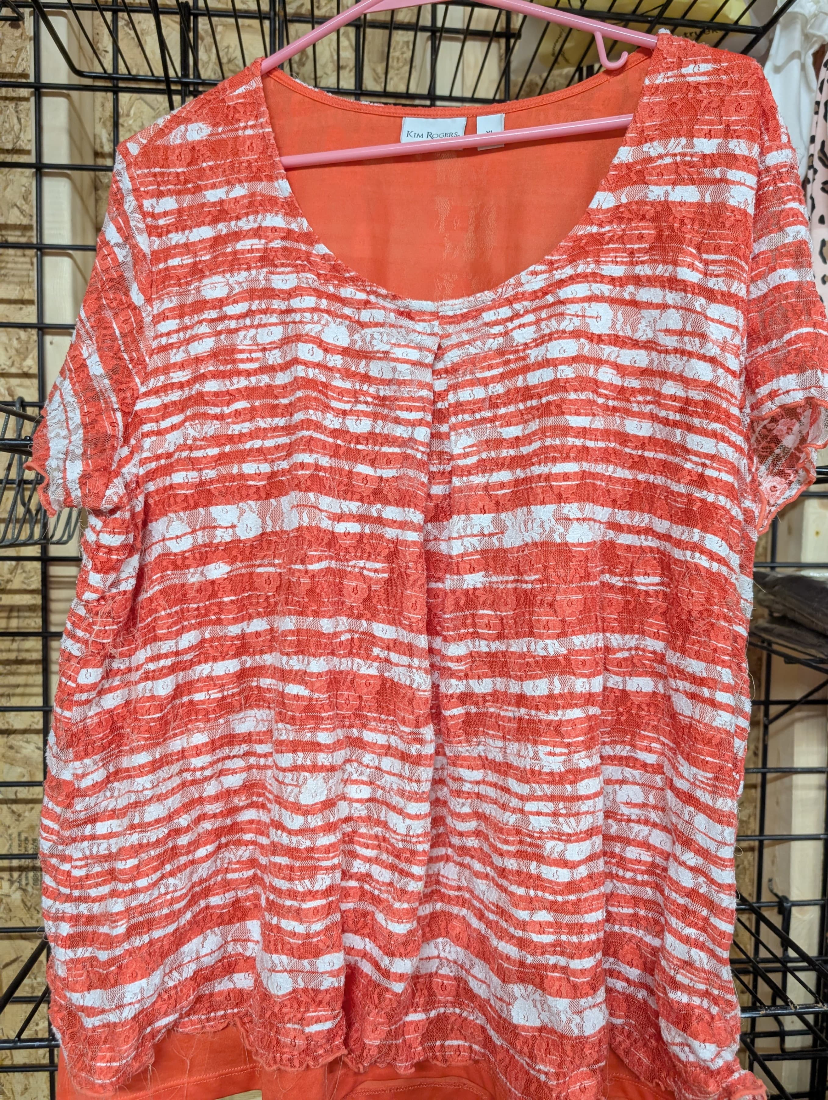 Kim Rogers Women's XL Striped Lace Top