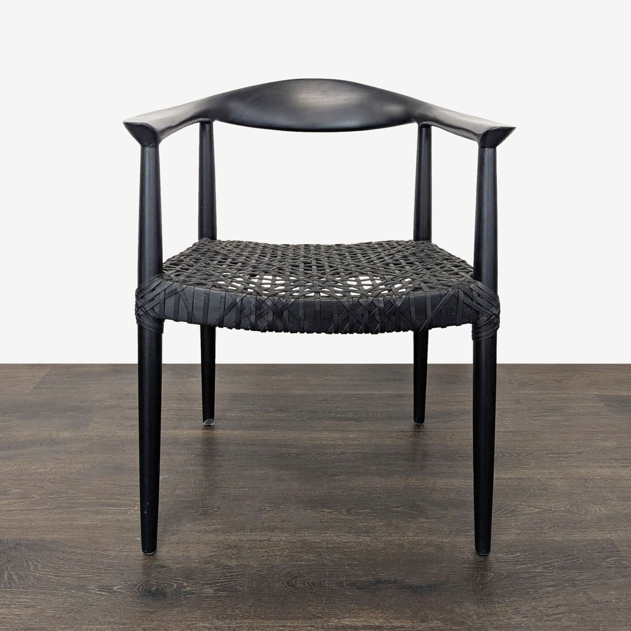 Safavieh Home Wade Black Teak Wood Armchair with Woven Leather Web Seat